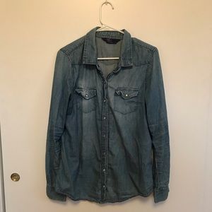 Denim button up with pearl snaps
